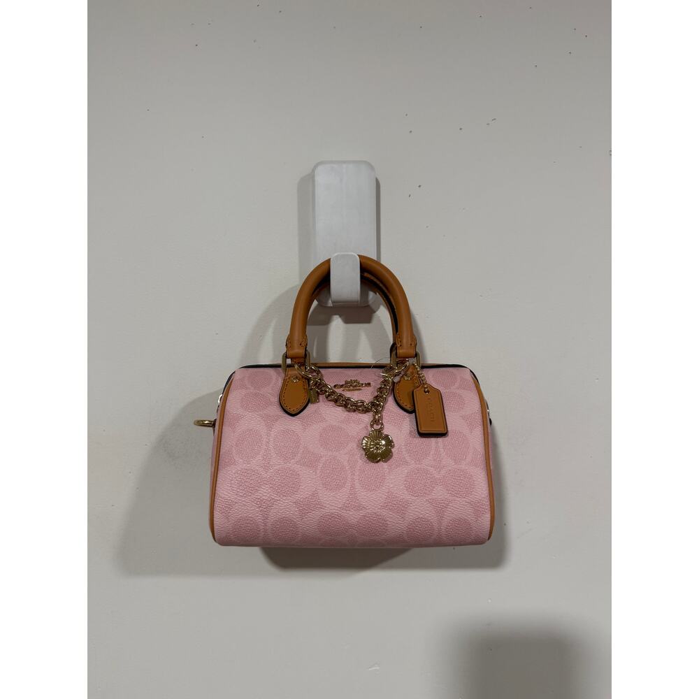 Coach Powder Pink Mini Rowan With Tea Rose Charm Authentic NWT CEK79 IN HAND - Picture 2 of 5